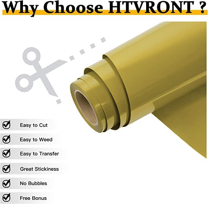 HTVRONT HTV Vinyl Rolls Heat Transfer Vinyl - 12" x 20ft Gold HTV for Shirts, Iron on Vinyl for All Cutting Machines - Easy to Cut & Weed for DIY Heat Transfer Design (Gold) - Image 2